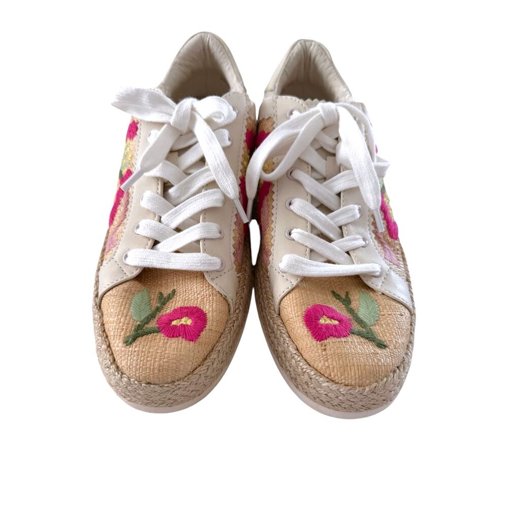 Dolce Vita Azalia Sand Floral Sneakers Women’s 10 Embroidered Raffia Statement